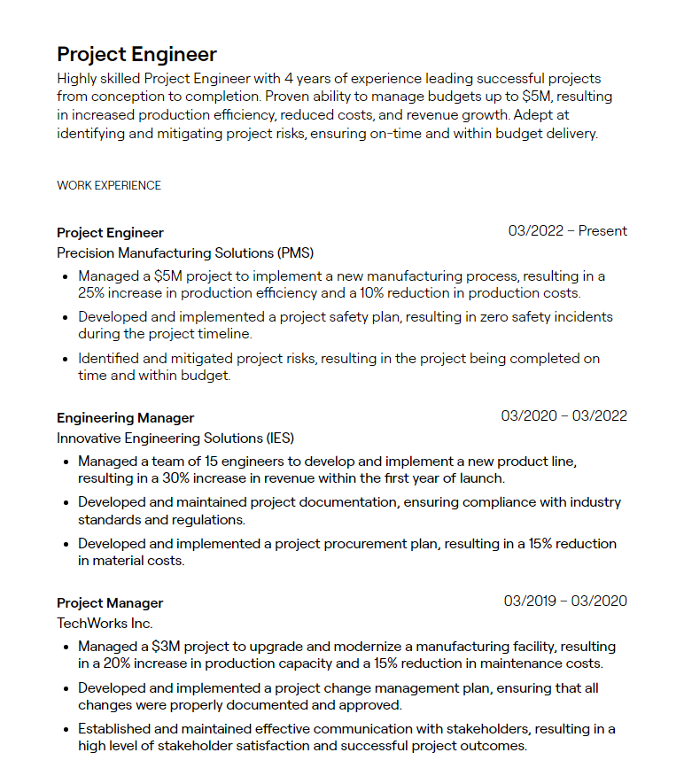 project engineer resume