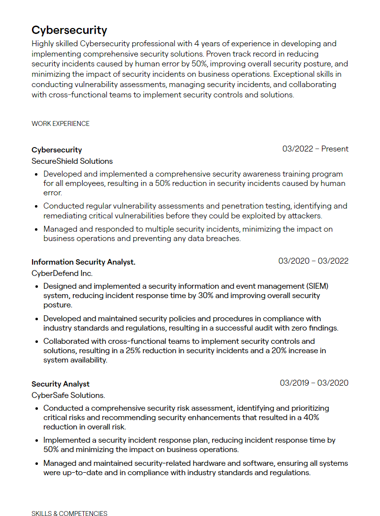 cybersecurity resume