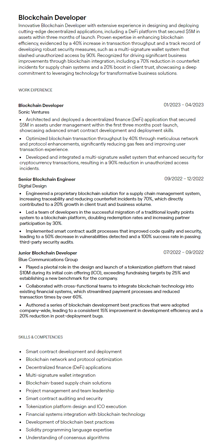 blockchain developer resume