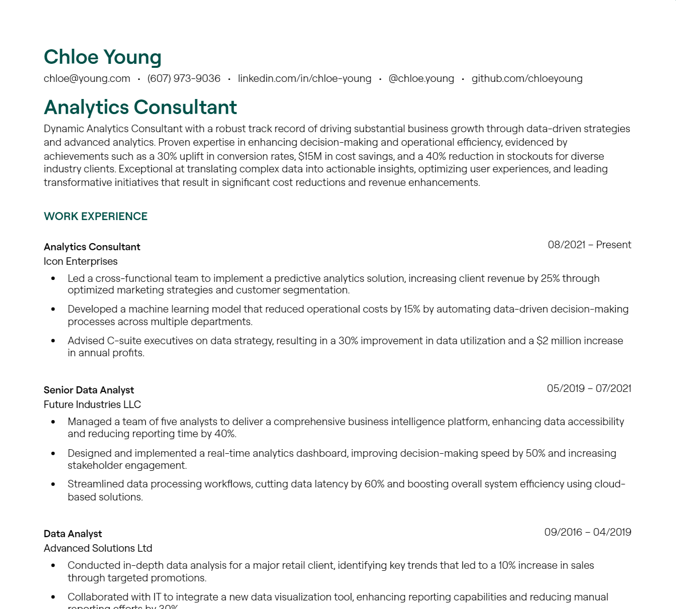 analytics consultant resume