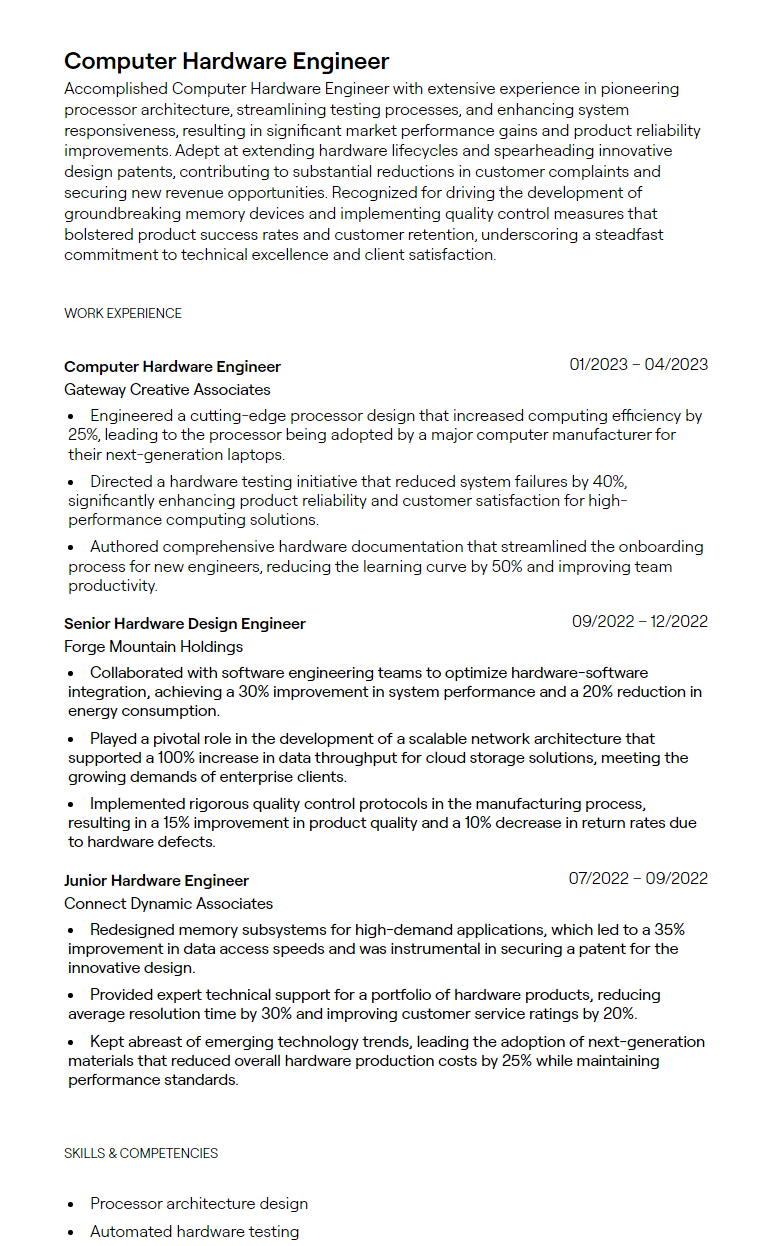 computer hardware engineer resume