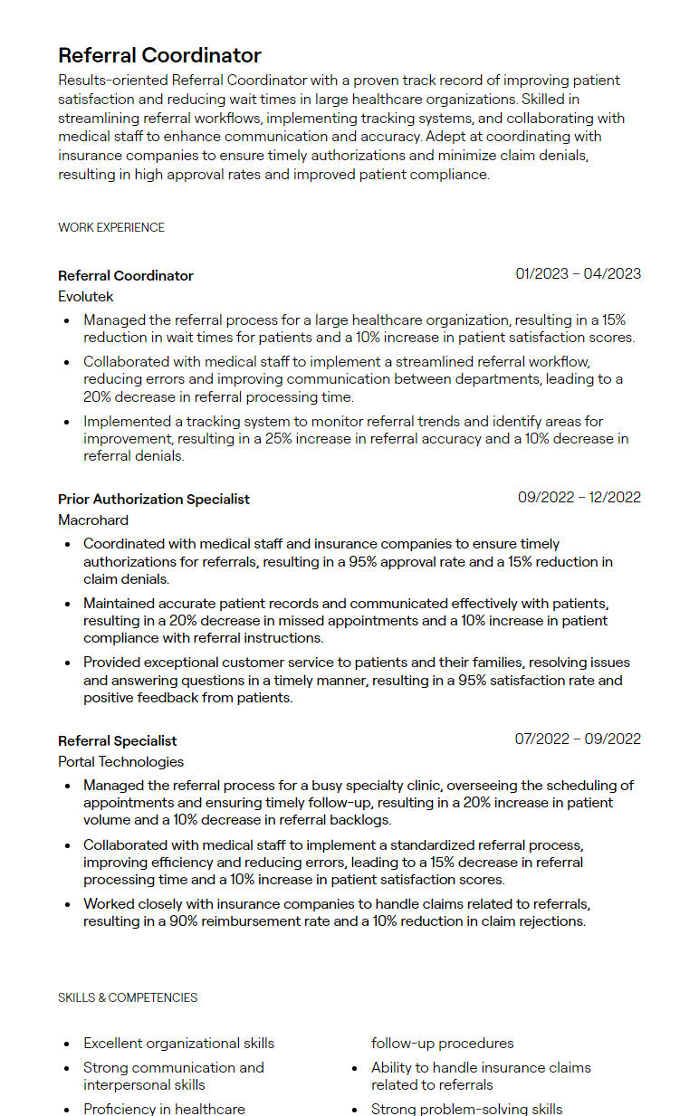 referral coordinator resume