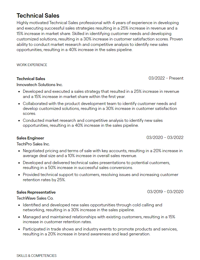 technical sales resume