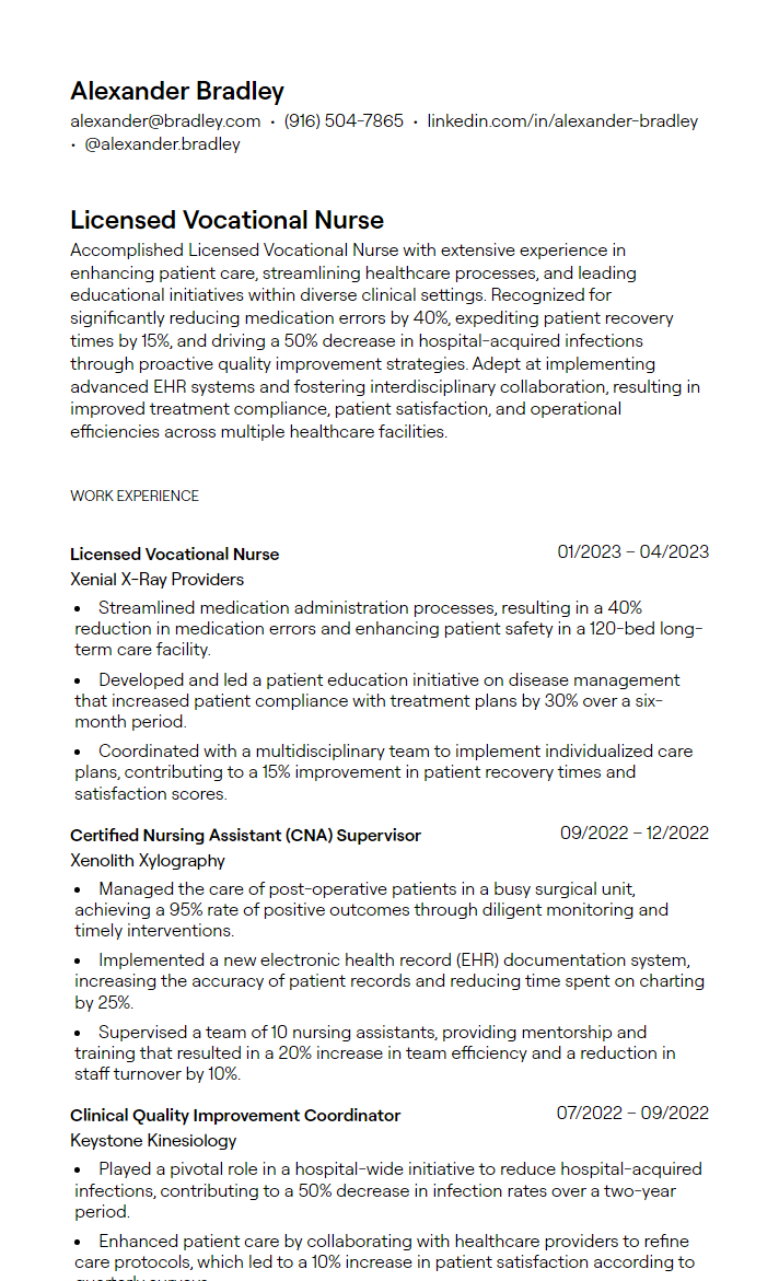 licensed vocational nurse resume