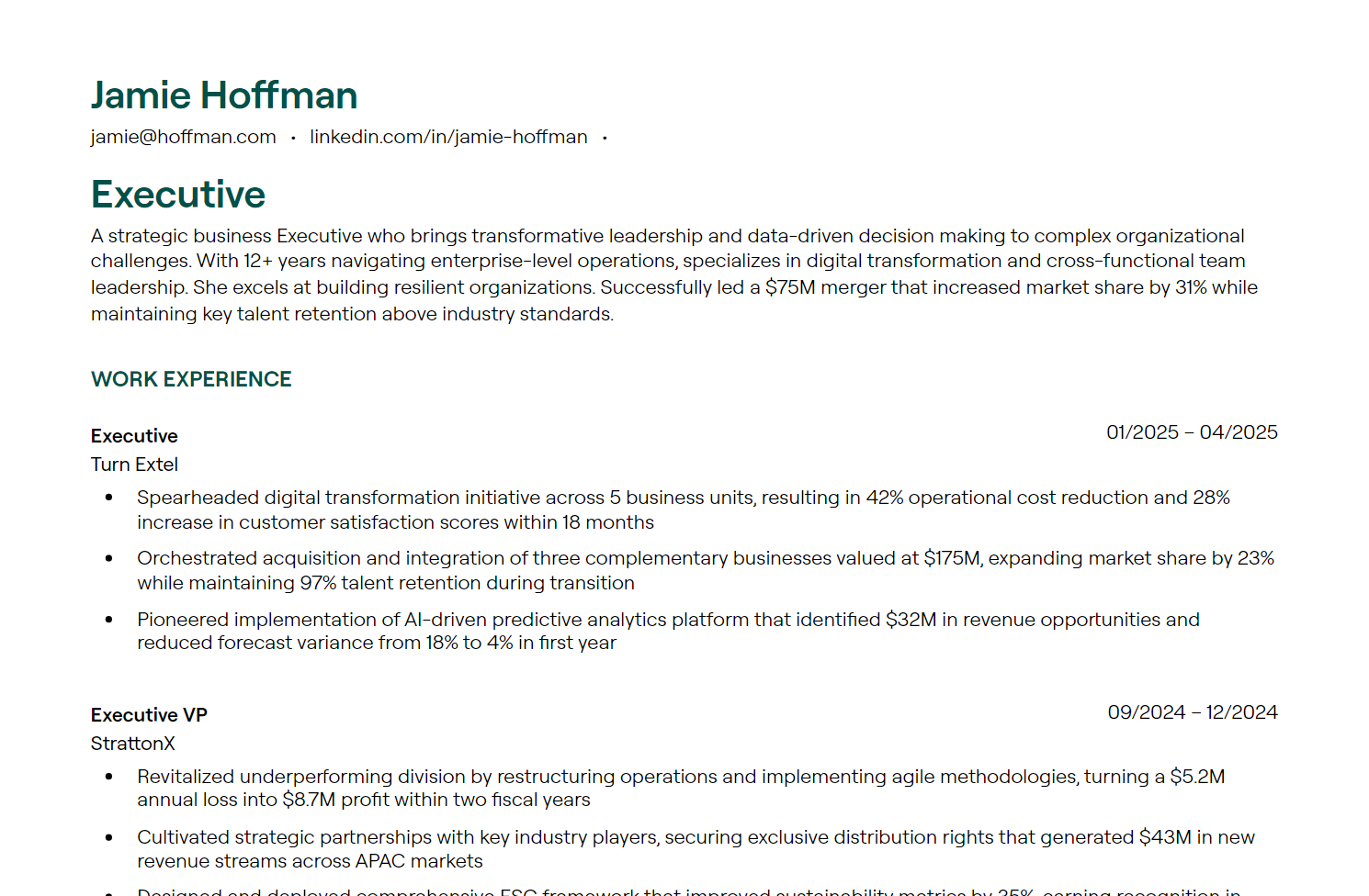 Executive resume example