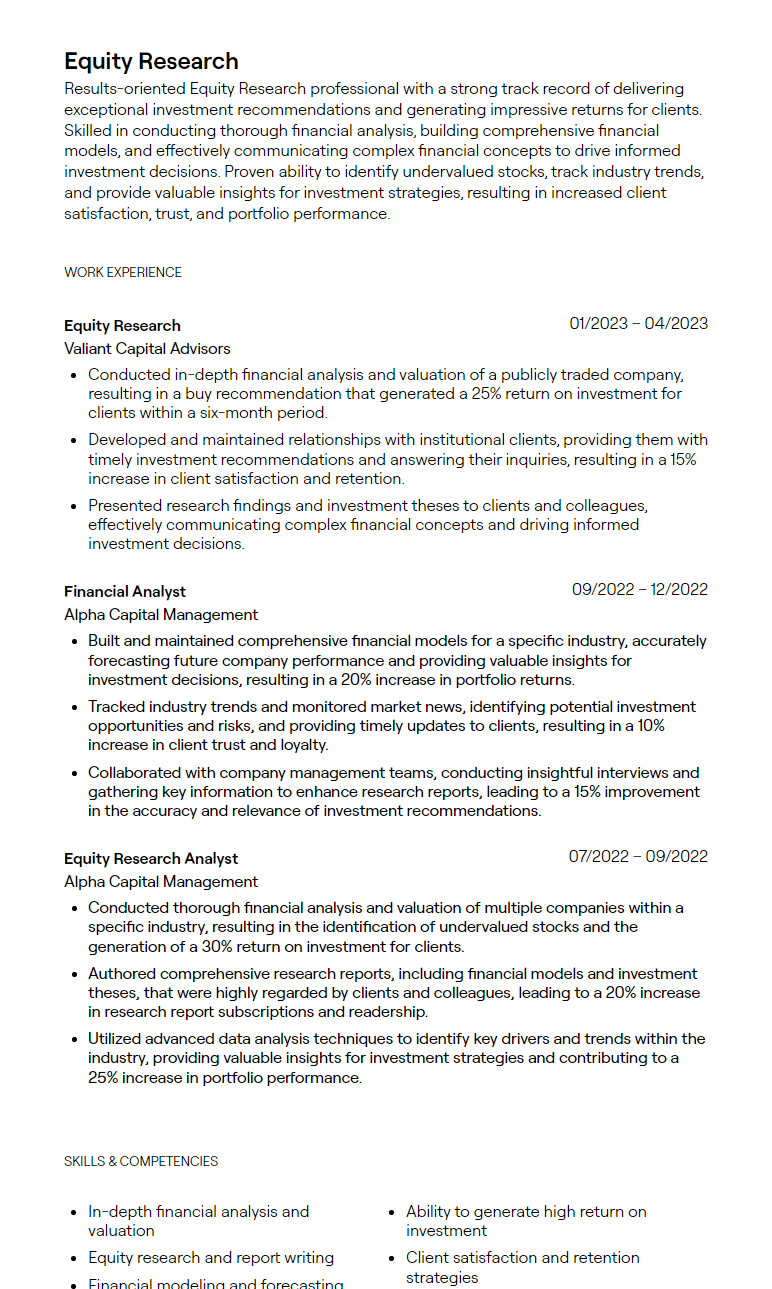 equity research resume