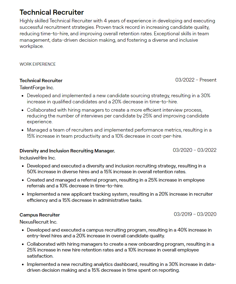 technical recruiter resume