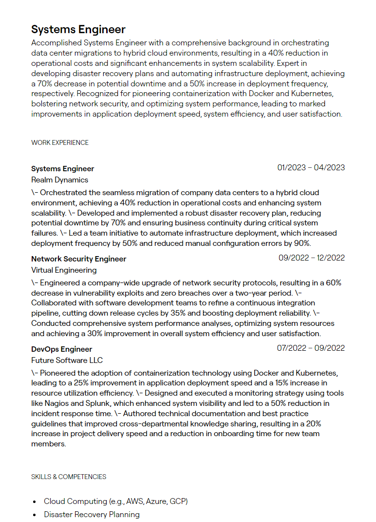 systems engineer resume