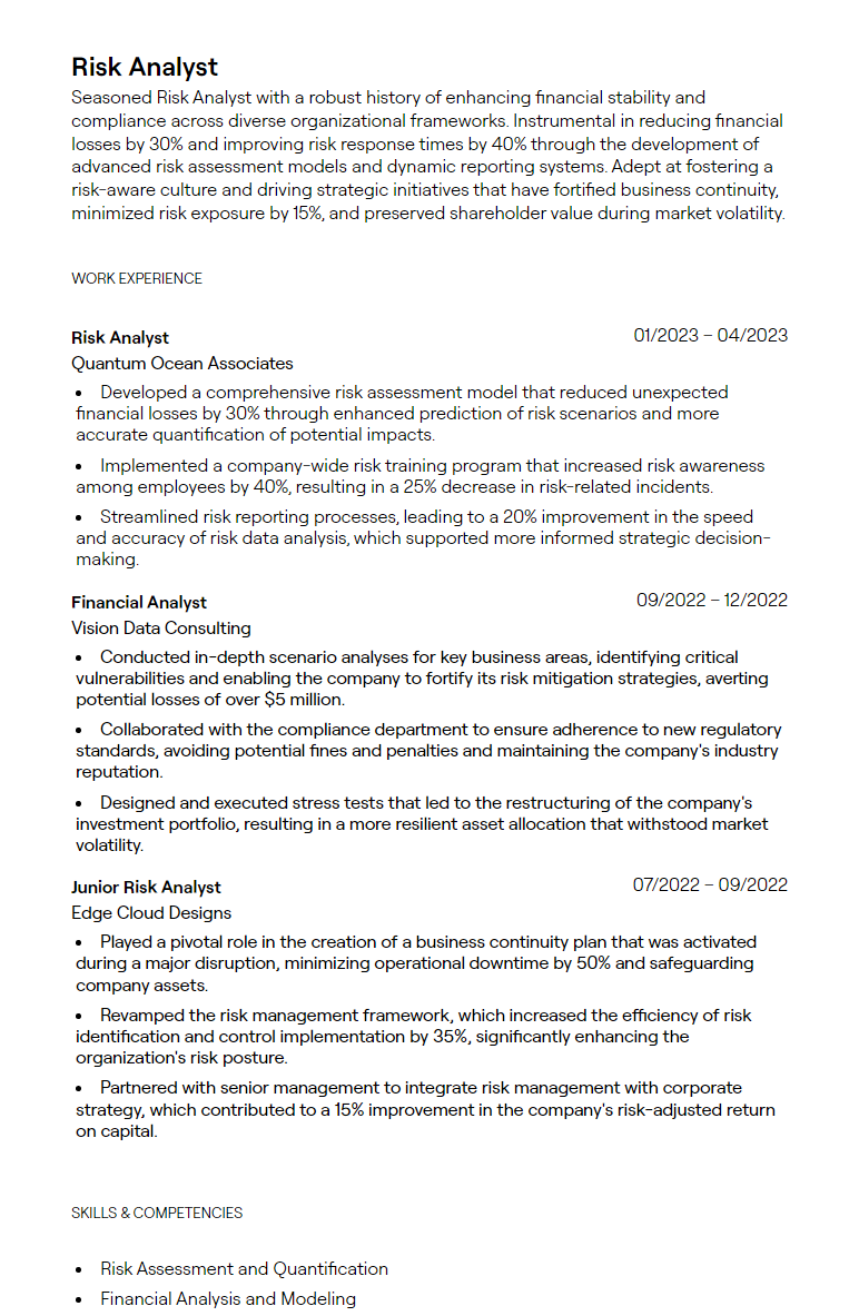 risk analyst resume