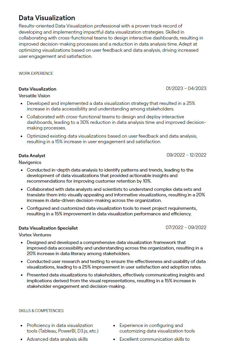 data visualization resume