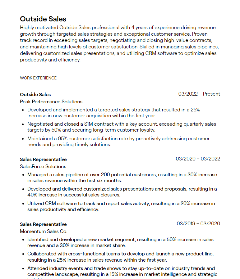 outside sales resume
