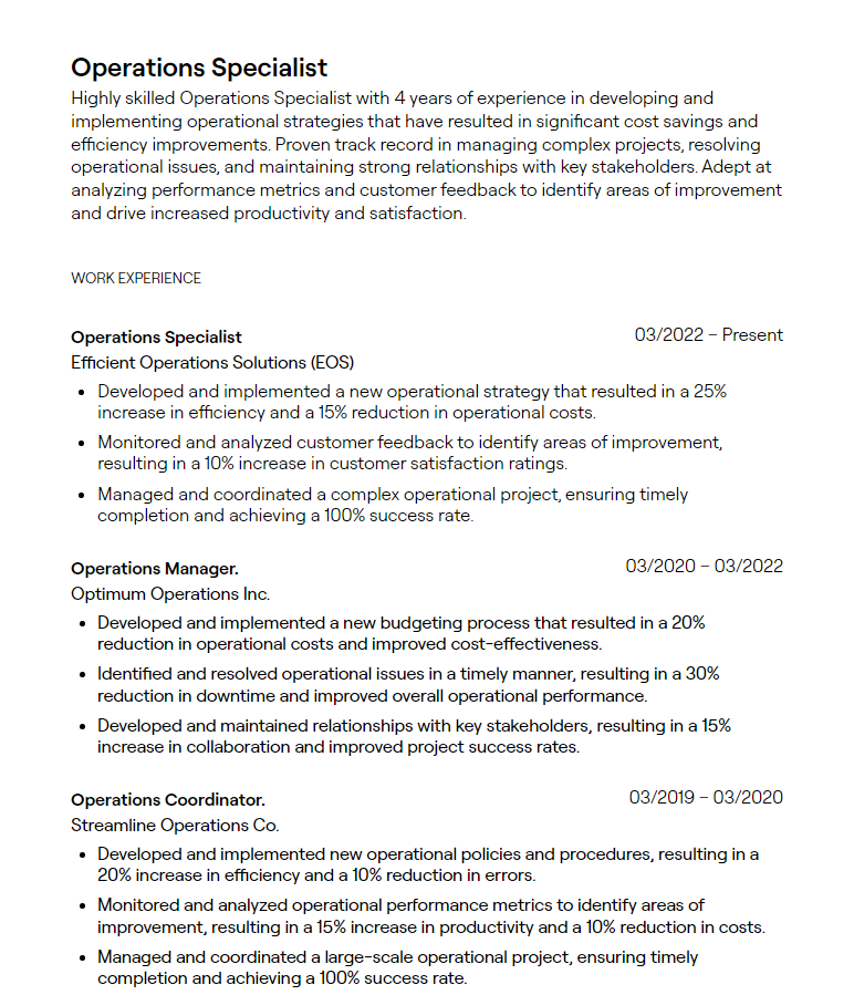 operations analyst resume