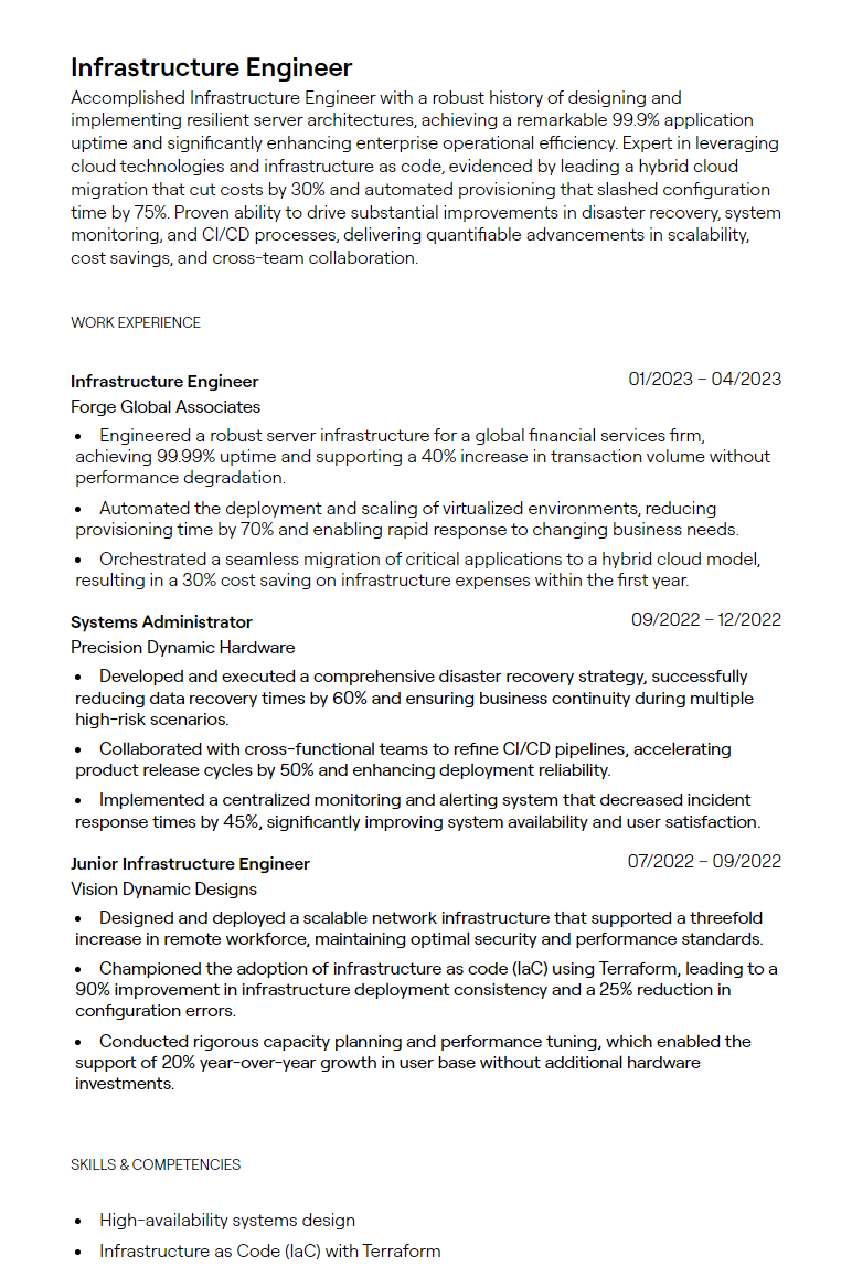 infrastructure engineer resume