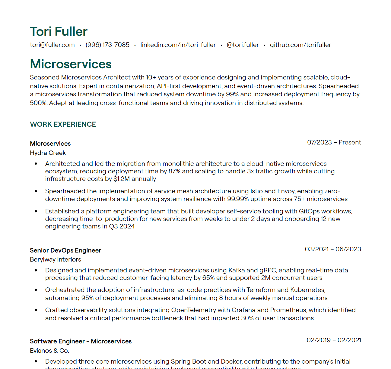 Microservices resume example