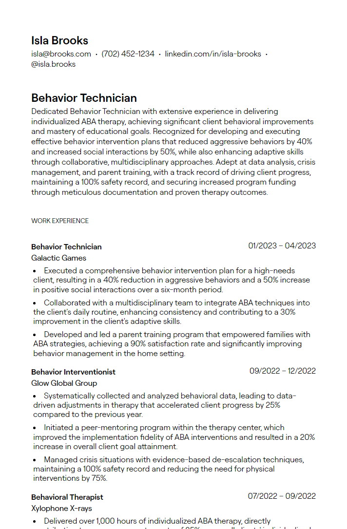 behavior technician resume