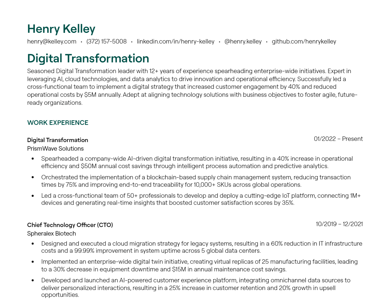 Digital Transformation resume example