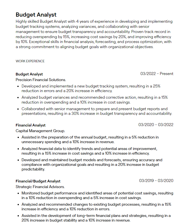 budget analyst resume