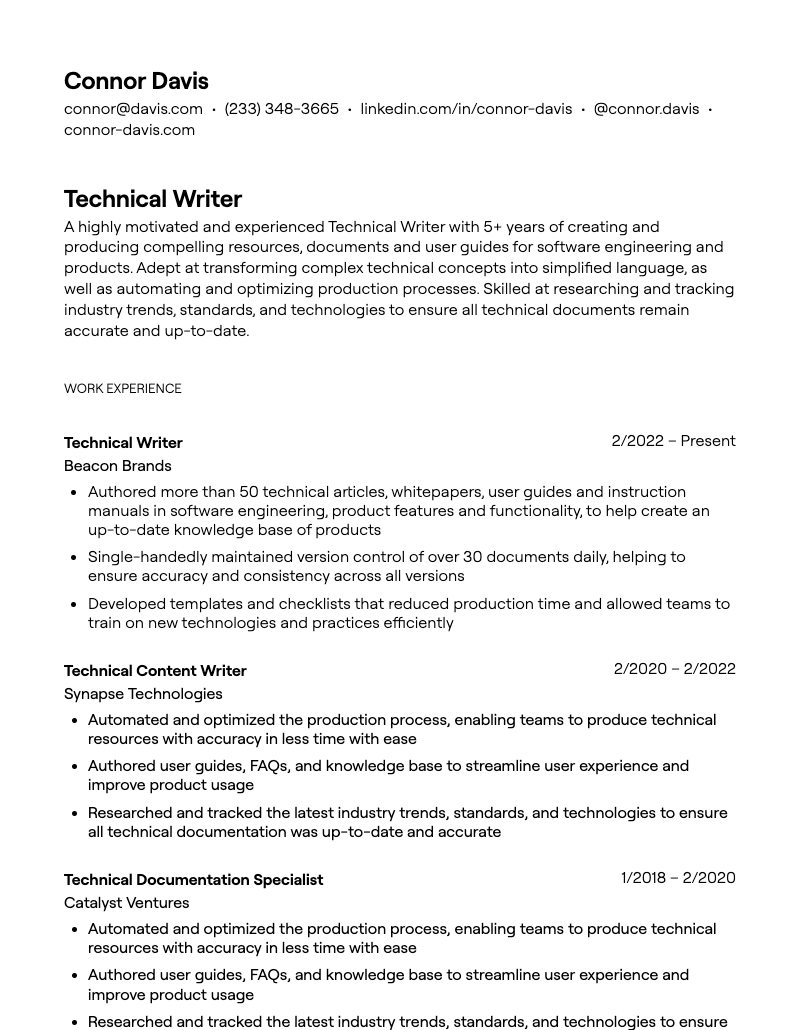 technical writer resume