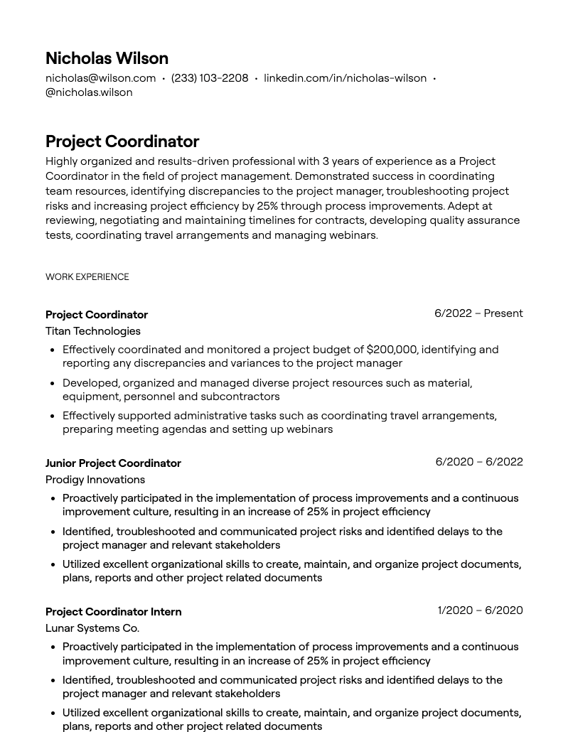 project coordinator resume