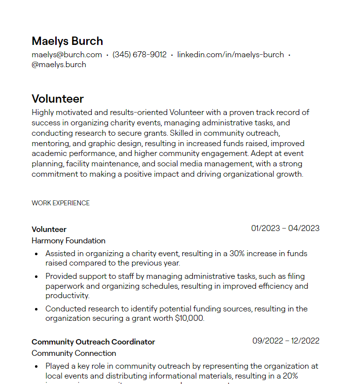 volunteer resume