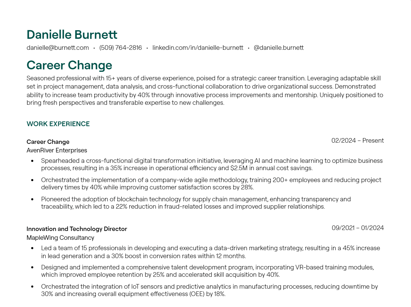 Career Change resume example