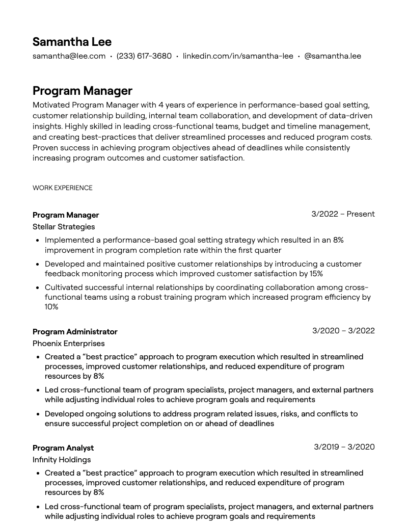 program manager resume