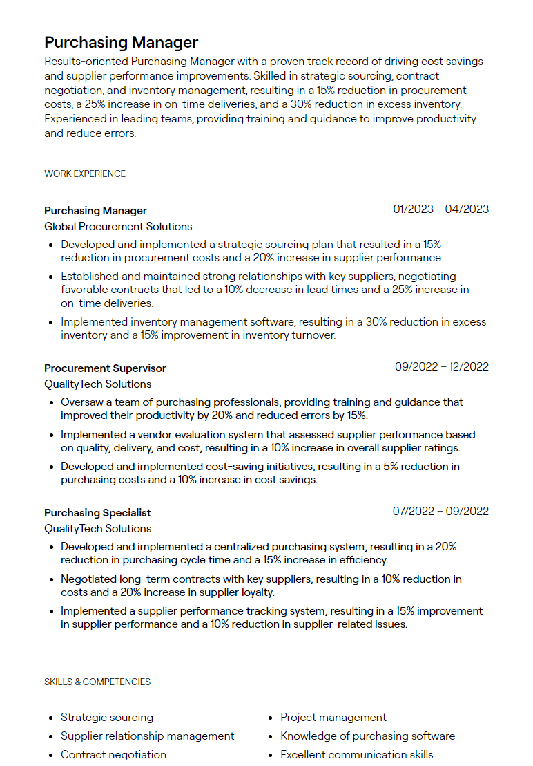 purchasing manager resume