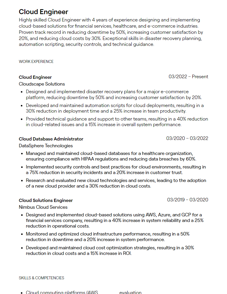 cloud engineer resume