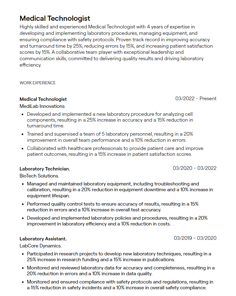 medical technologist resume