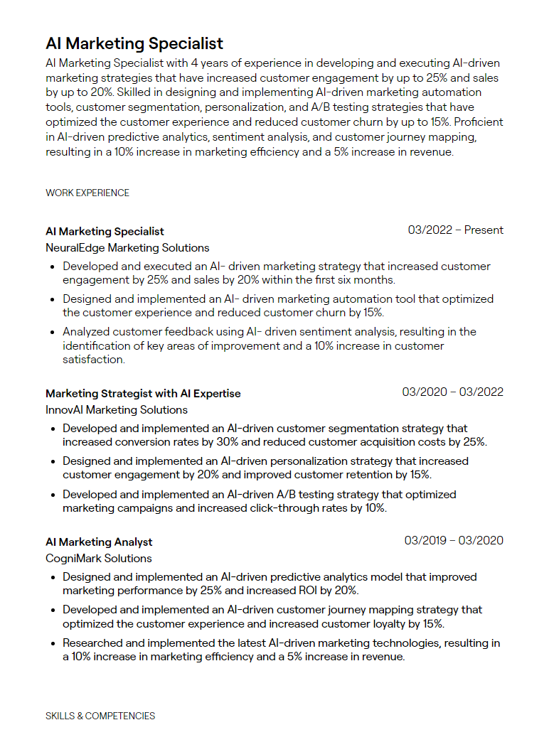 ai marketing specialist resume