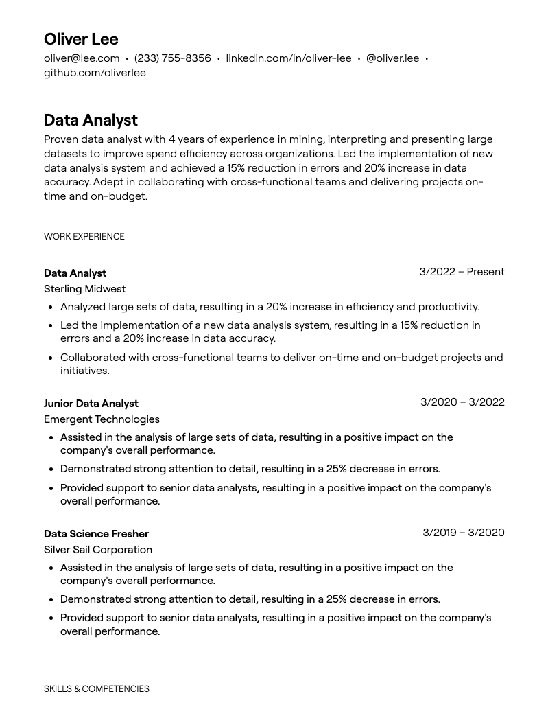 data analyst resume