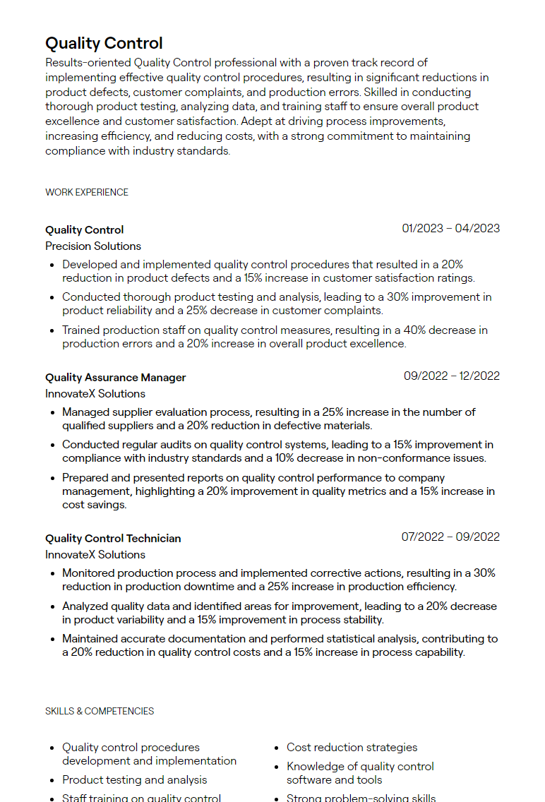 quality control resume
