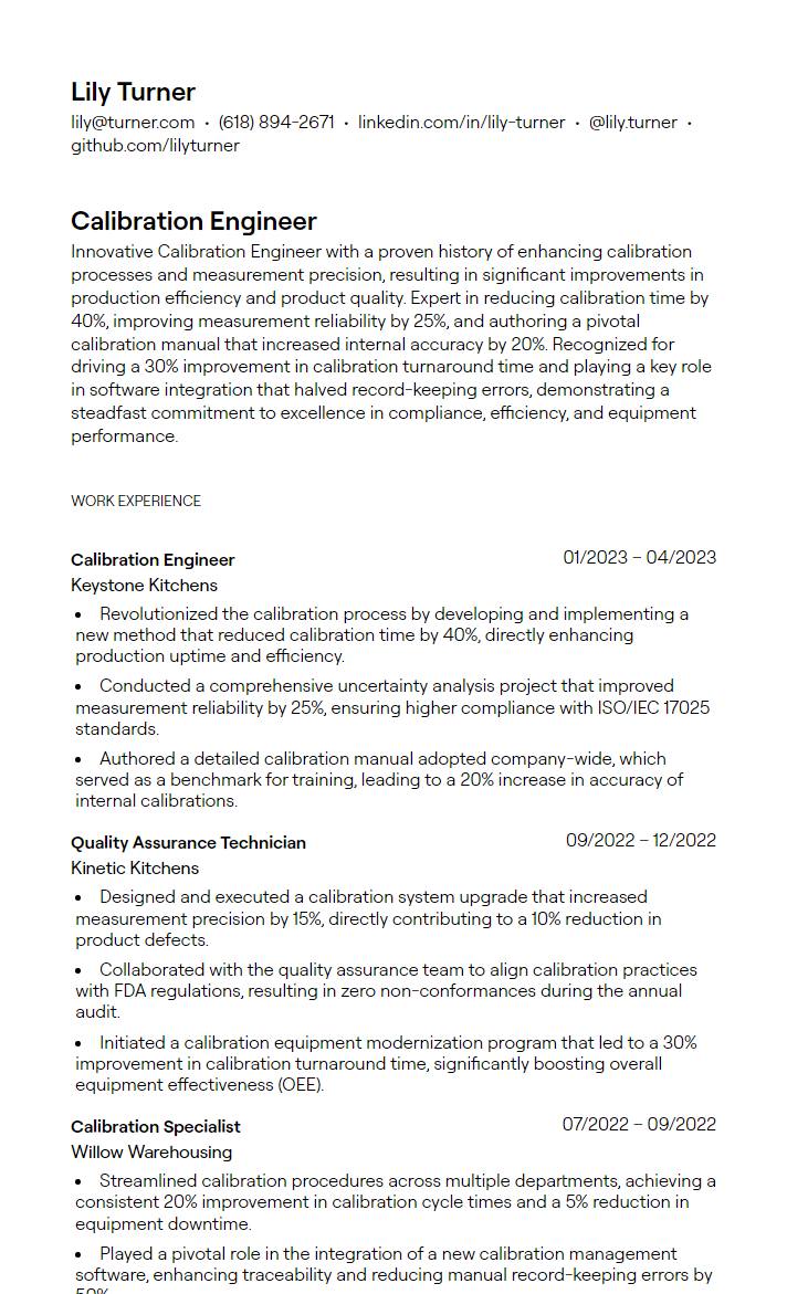 calibration engineer resume