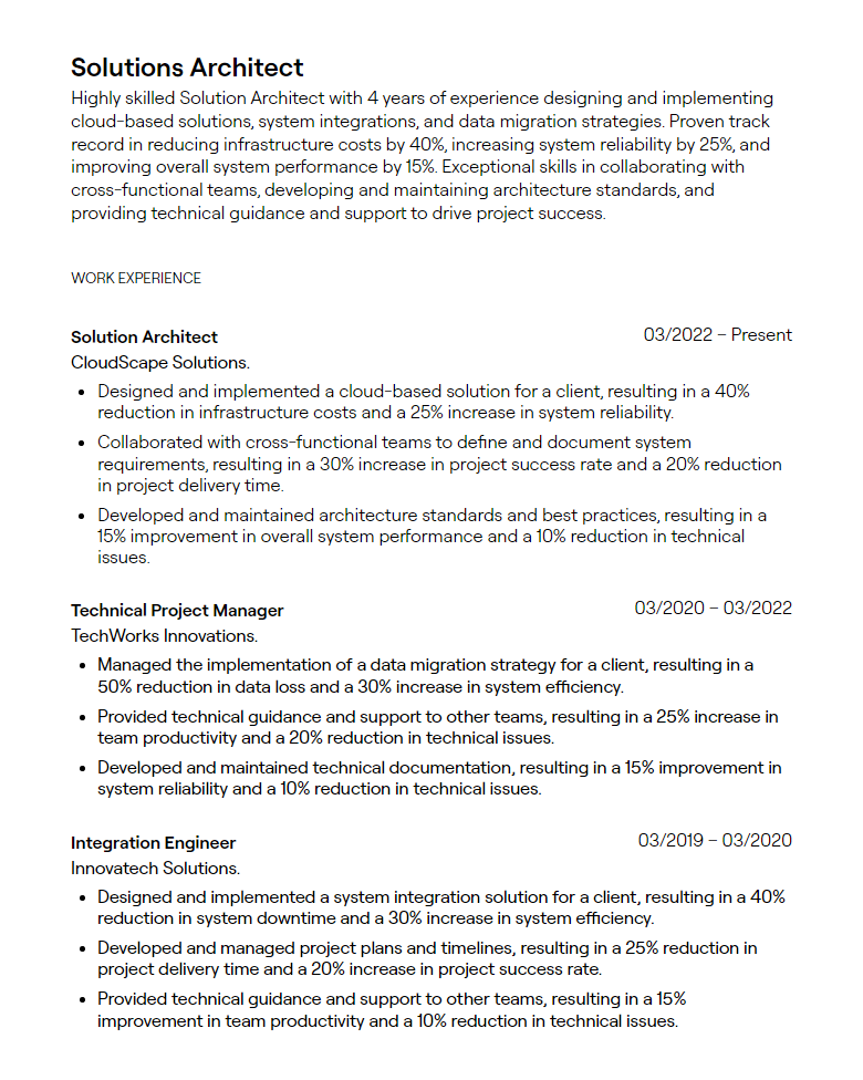 solutions architect resume