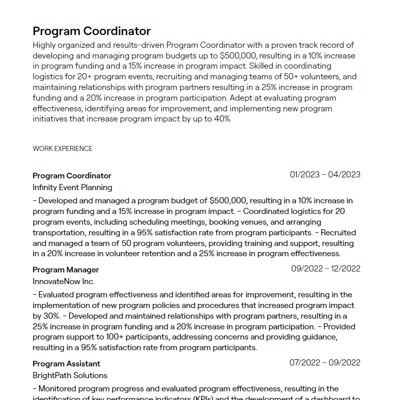 program coordinator resume