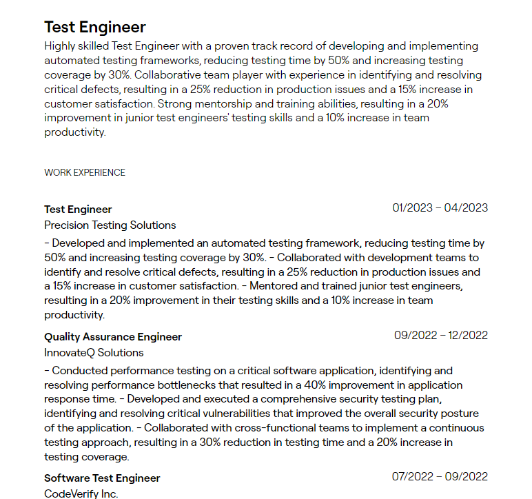 test engineer resume