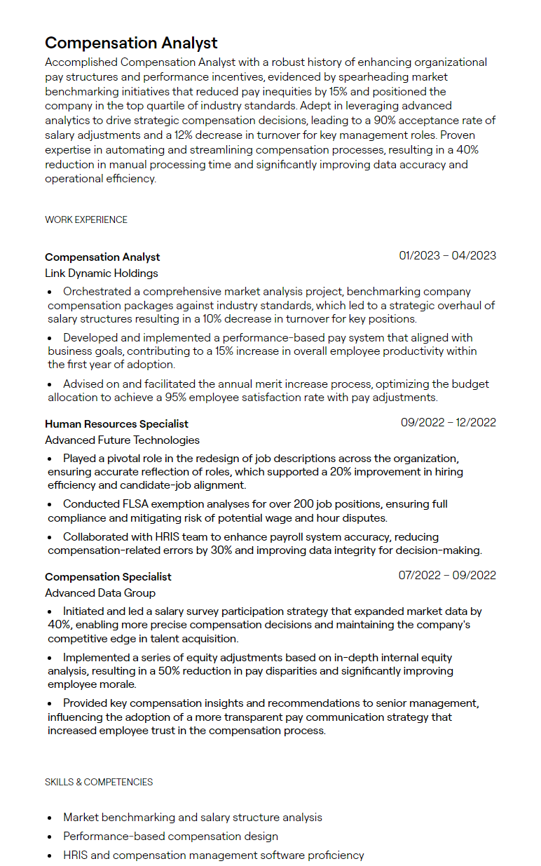 compensation analyst resume
