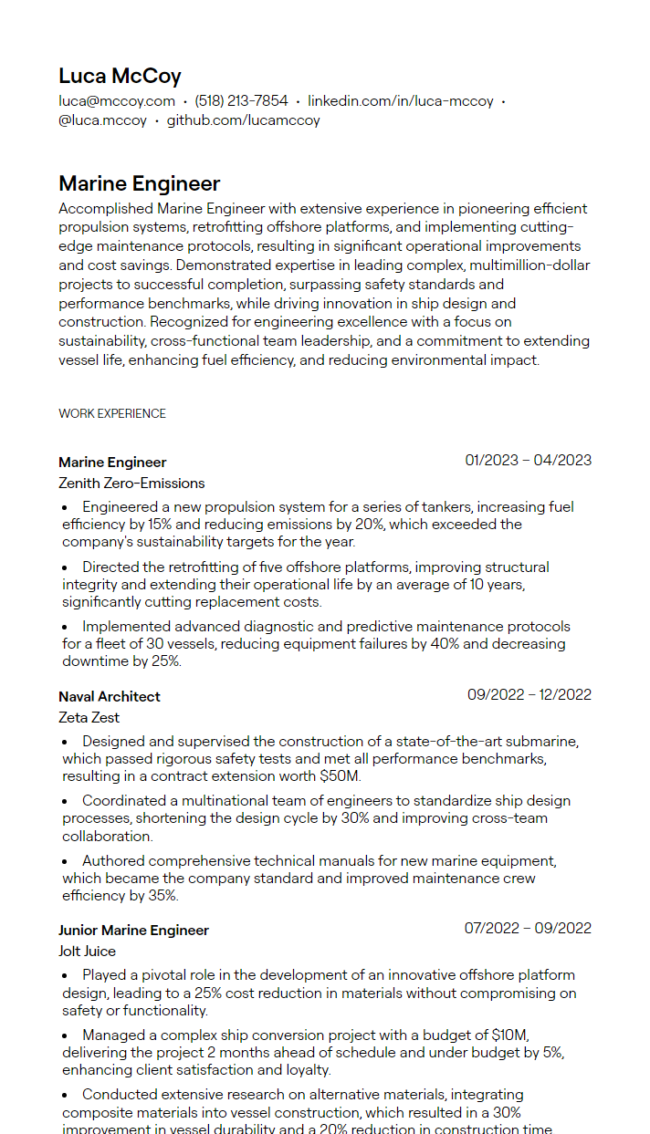 marine engineer resume