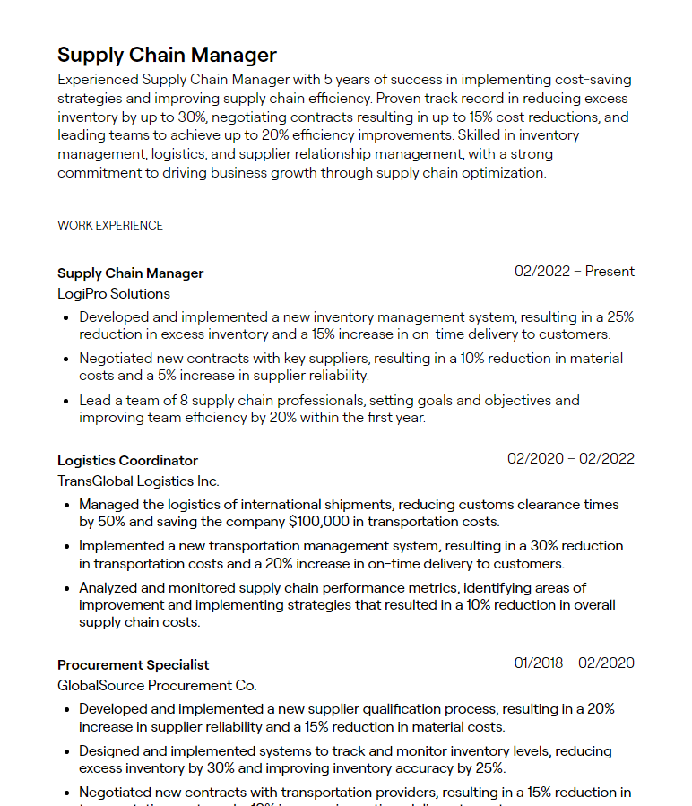 supply chain manager resume