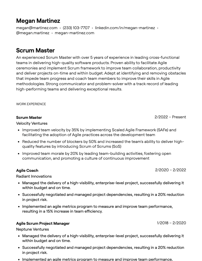 scrum master resume