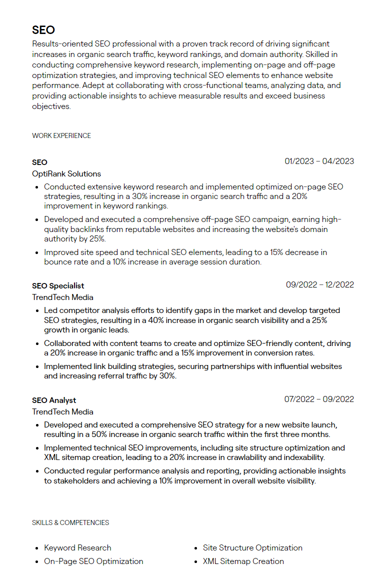 seo resume