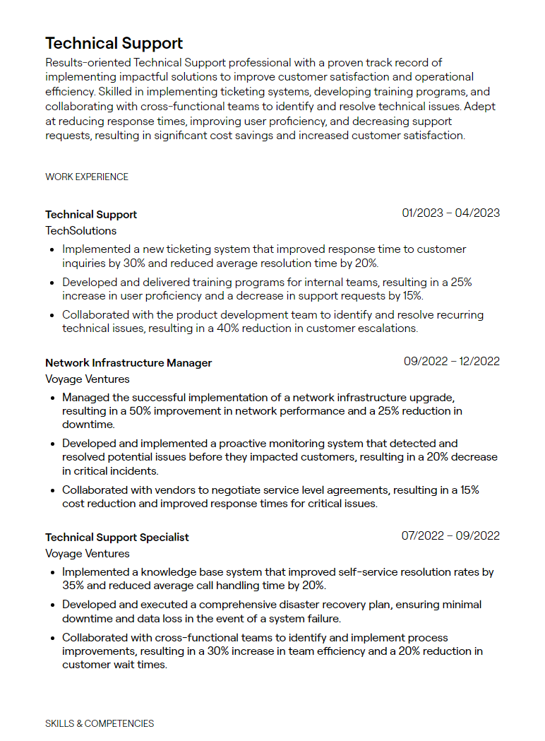 technical support resume