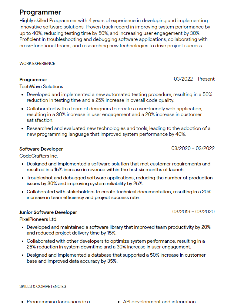 programmer resume