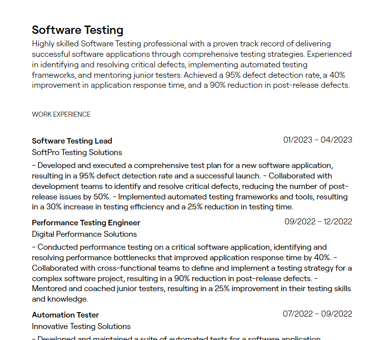 software testing resume