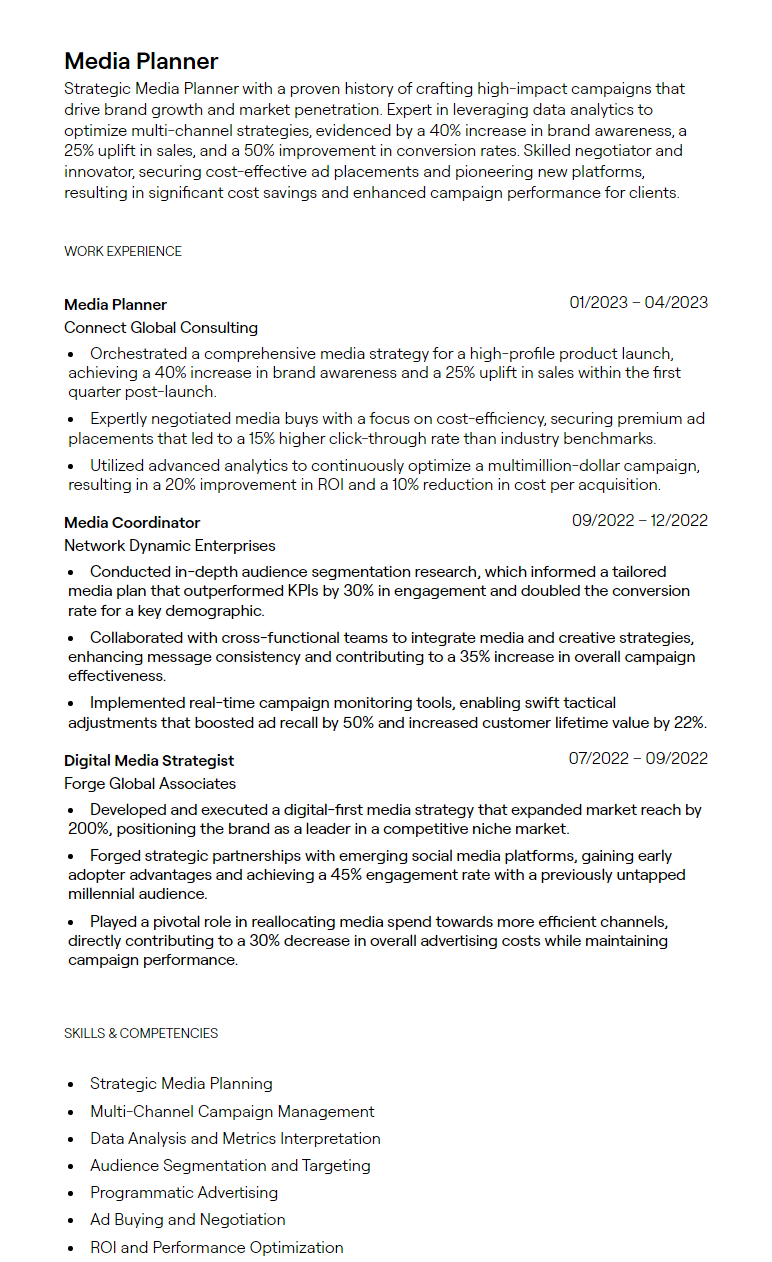 media planner resume