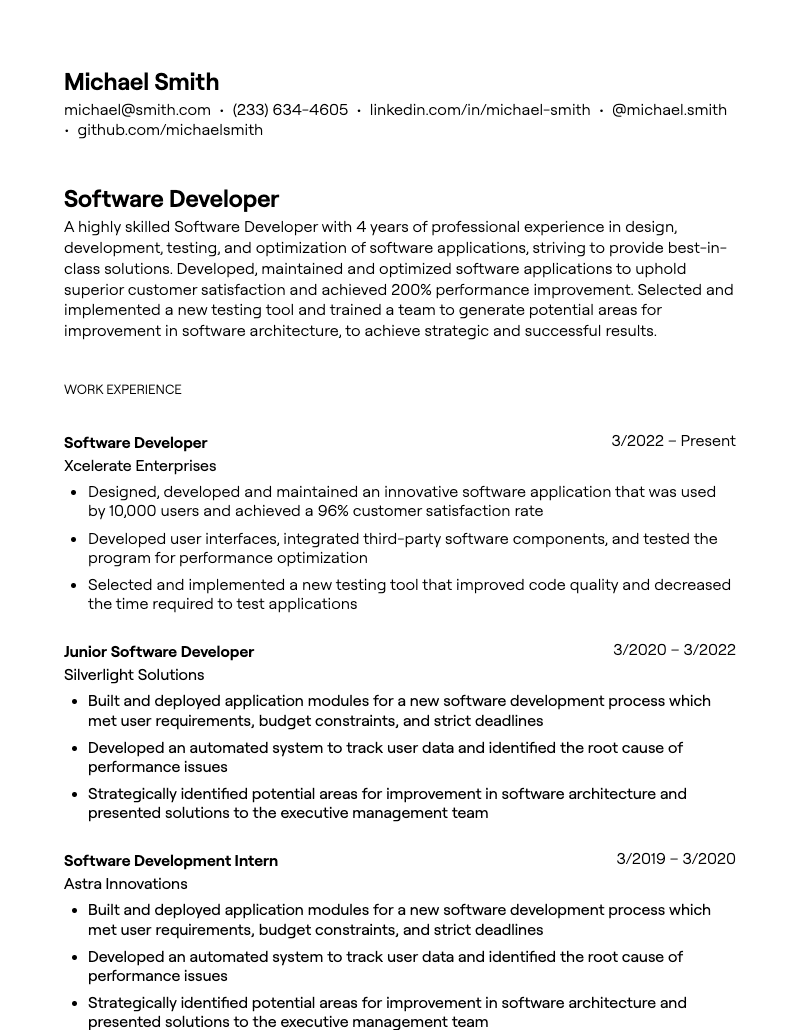 software developer resume
