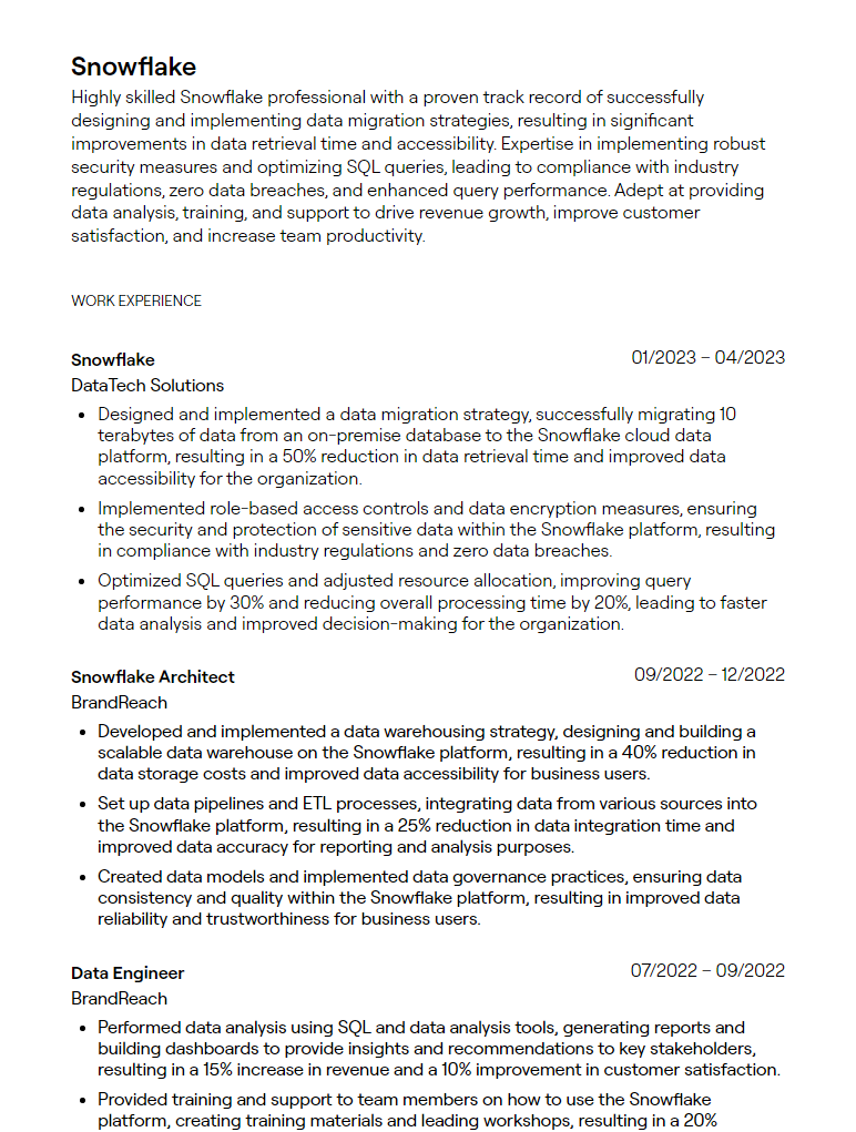 snowflake resume