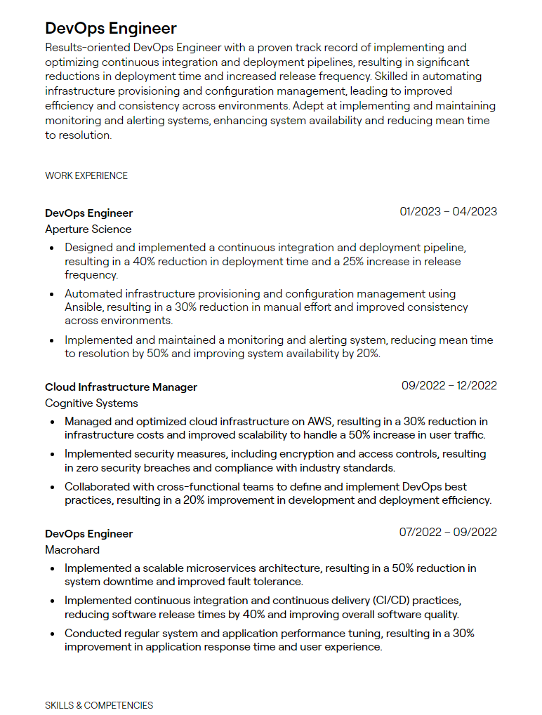 devops engineer resume