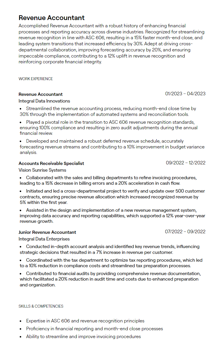 revenue accountant resume