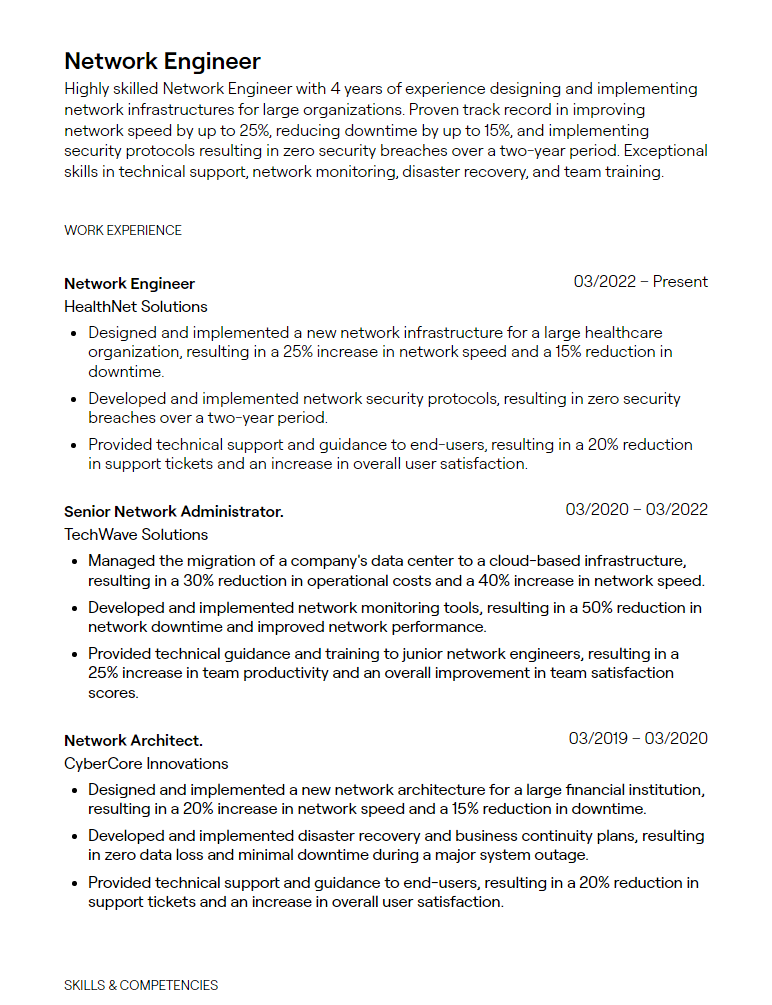 network engineer resume